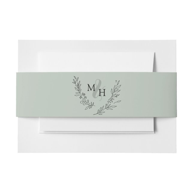 Elegante Monogramm-Wreath-Sage Einladungsbanderole (Vorderseite Beispiel)