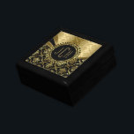 Elegante monogrammatische Black & Gold Floral Dama Geschenkbox<br><div class="desc">Elegante goldene Farbtöne mit dynamischen Linien mit schwarzem Hintergrund und metallischen goldenen Dämmen. Design ist nur ein Bild und nicht metallische Oberfläche. Mehrere Versionen dieses Designs verfügbar. Wenn Sie Hilfe bei der Anpassung eines meiner Designs benötigen,  kontaktieren Sie ArtOnWear Designer. Kostenlose Textformatierung mit Live-Hilfe auf Anfrage.</div>