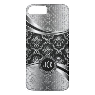Elegante monogrammatische Black & Silver Floral Da Case-Mate iPhone Hülle