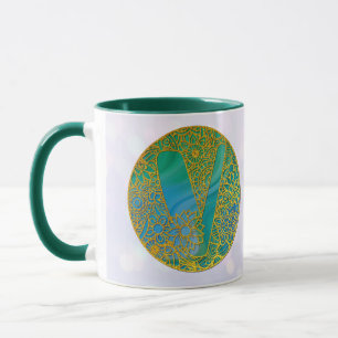 Elegante Monogrammbuchstaben Türkis & Gold Glitter Tasse