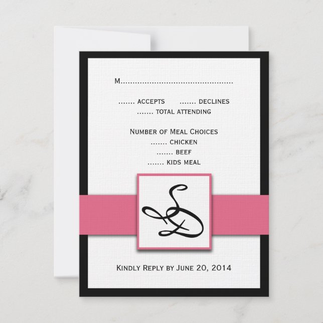 Elegante Monogramme Hochzeiten RSVP-Karten Rosa Sc RSVP Karte (Vorderseite)