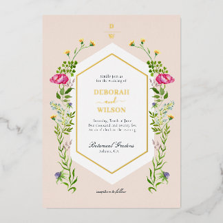 Elegante monogrammierte Aquarell-Blumen-Hochzeits- Folieneinladung