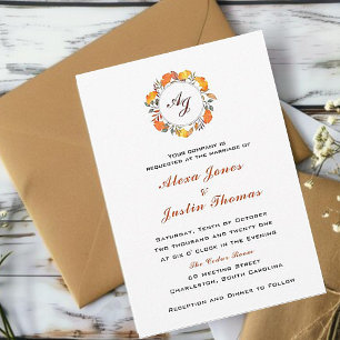 Elegante monogrammierte Hochzeit im Herbstlaub Ankündigung