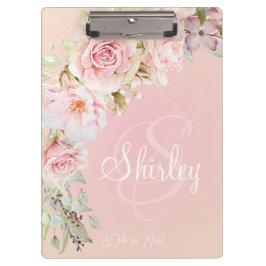 Elegante monogrammierte Rose in Rosa Wasserfarbe Klemmbrett