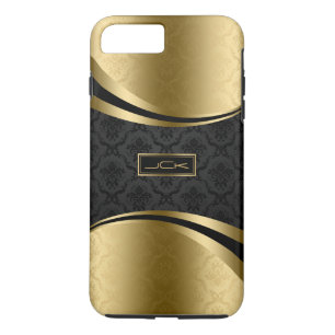 Elegante monogrammierte schwarze und goldene Blume Case-Mate iPhone Hülle