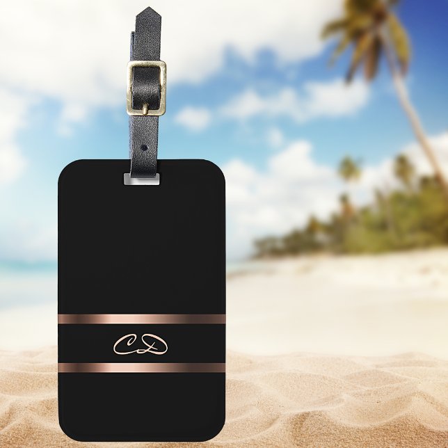 Elegante Monogramminitialen aus schwarzer Rose Gepäckanhänger (Von Creator hochgeladen)