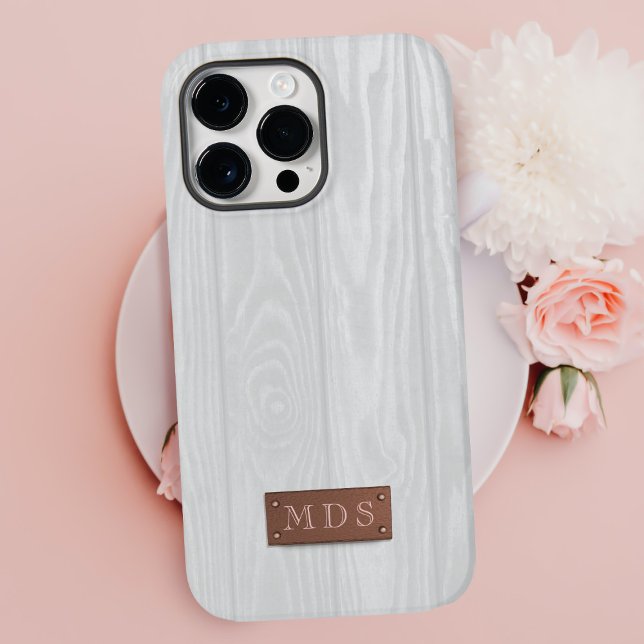Elegante Monogramminitials für Weißholzkörner Case-Mate iPhone Hülle (A white washed wood look phone case with space for your initials. Cool!)