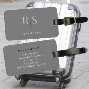Elegante Monogrammnamen & Infos, grau Schwarz-weiß Gepäckanhänger