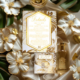 Elegante Monstera Gilded Gold Wedding Details Card RSVP Karte