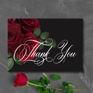 Elegante Moody Blood Red Roses Florale Hochzeit Dankeskarte