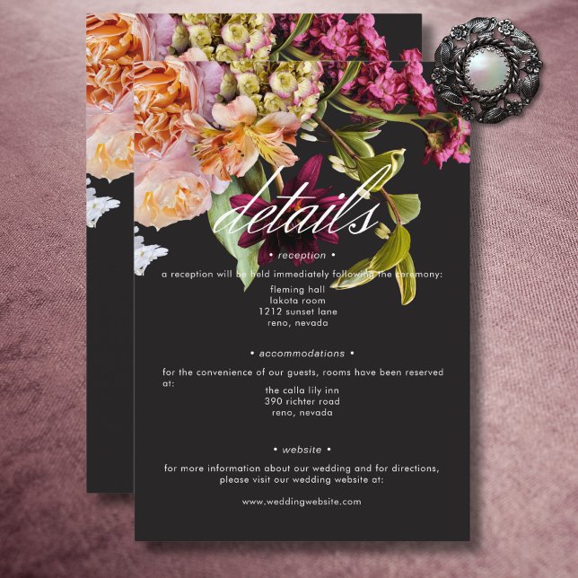 Elegante Moody Burgundy & Rosa Blumendetails Begleitkarte (Elegant Moody Burgundy & Pink Floral Details Enclosure Card)