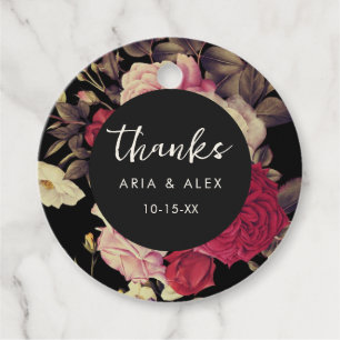 Elegante Moody Florale Hochzeit Name Datum Danke Geschenkanhänger