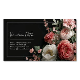 Elegante Moody Florale Rosa Pfingstrose Magnetische Visitenkarte