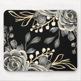 Elegante Moody Gray Black Floral Watercolor Mousepad