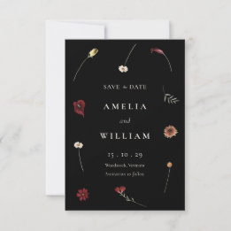 Elegante Moody Herbst Wildblume Hochzeit Save The Date