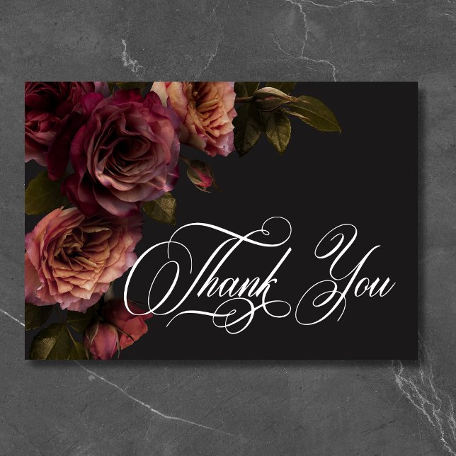 Elegante Moody Mutes Rost & Burgund Blumenhochzeit Dankeskarte (Elegant Moody Muted Rust & Burgundy Floral Wedding Thank You Card)