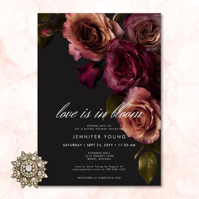 Elegante Moody Rust Burgundy Liebe in Blütendusche Einladung (Elegant Moody Rust Burgundy Love In Bloom Shower Invitation)