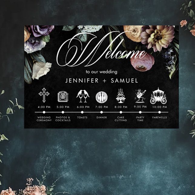 Elegante Moody Twilight Floral Order Events Poster (Elegant Moody Twilight Muted Floral Order Events Poster)