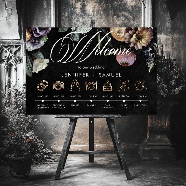 Elegante Moody Twilight Floral Order Events Poster (Elegant Moody Twilight Muted Floral Order Events Foam Board)