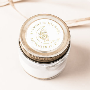 Elegante Moon and Stars Gold Gastgeschenk Hochzeit Runder Aufkleber