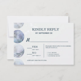 Elegante Moon Blue Gold Stars Hochzeit RSVP Karte