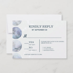 Elegante Moon Blue Gold Stars Hochzeit RSVP Karte