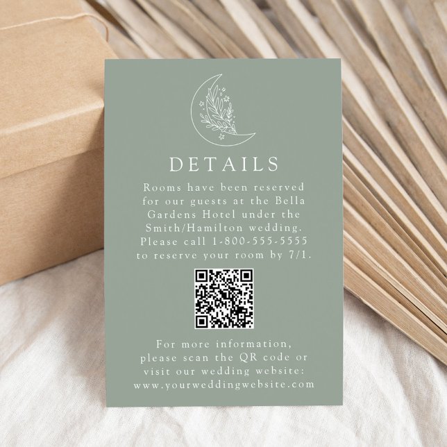 Elegante Moon Sage Green Wedding Details QR Code Begleitkarte (Von Creator hochgeladen)