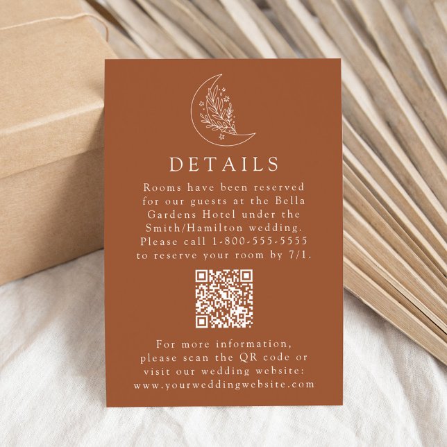 Elegante Moon Terracotta Wedding Details QR Code Begleitkarte (Von Creator hochgeladen)