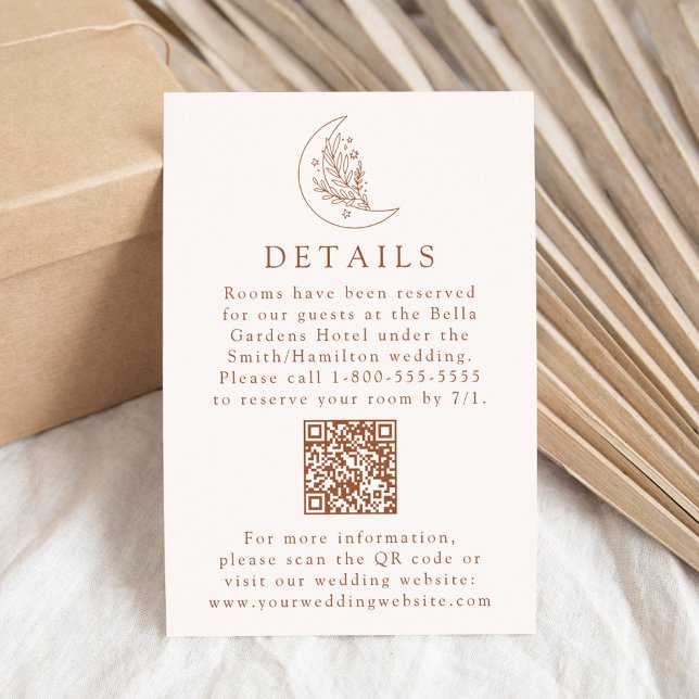 Elegante Moon Terracotta Wedding Details QR Code Begleitkarte (Von Creator hochgeladen)
