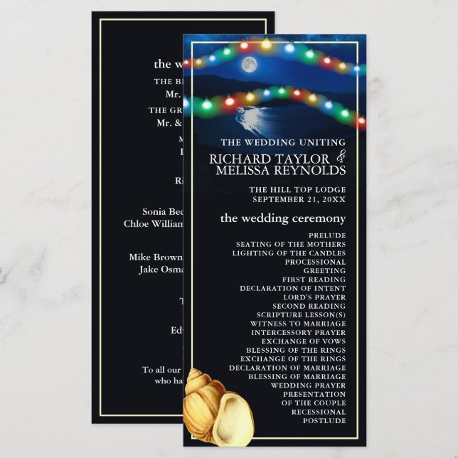 Elegante Moonlit Beach Wedding Programm (Vorne/Hinten)