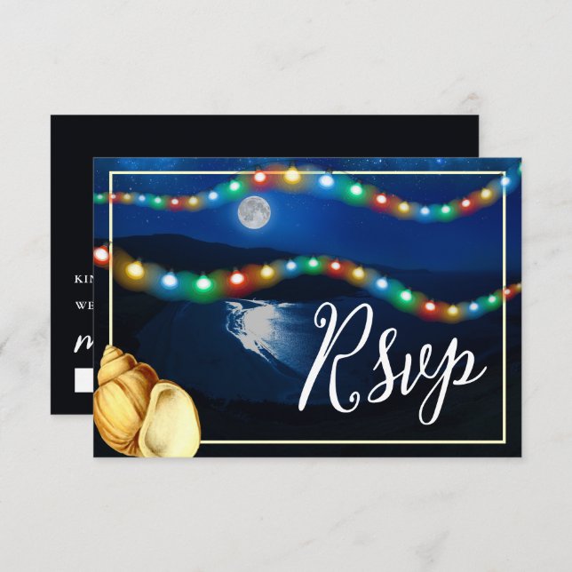 Elegante Moonlit Beach Wedding RSVP Karte (Vorne/Hinten)