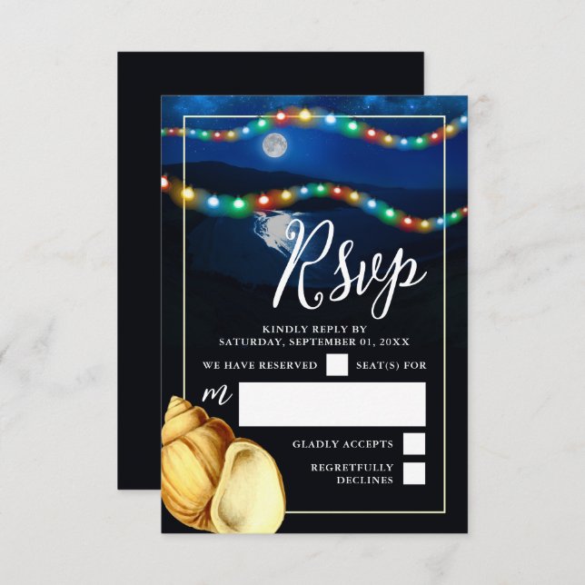 Elegante Moonlit Beach Wedding RSVP Karte (Vorne/Hinten)