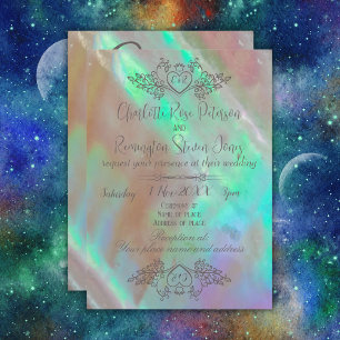Elegante Mother-of-Pearl Green Wedding Einladung