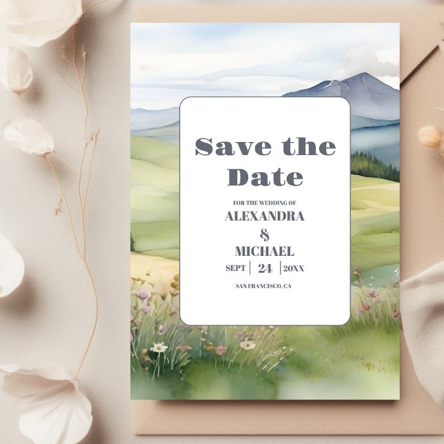 Elegante Mountain Meadow Wedding Save The Date (Von Creator hochgeladen)