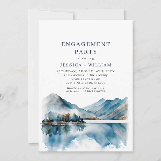 Elegante Mountains Forest Engagement Party QR Code Einladung (Vorderseite)