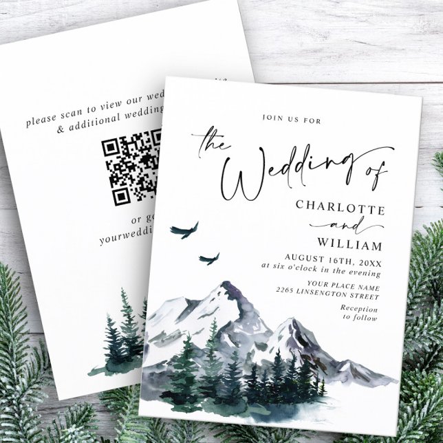 Elegante Mountains Forest Wedding QR Code Einladung (Von Creator hochgeladen)