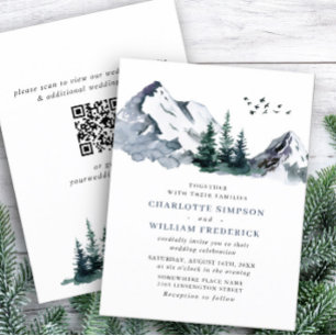 Elegante Mountains Forest Wedding QR Code Einladung