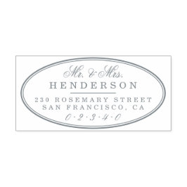 Elegante Mr. & Mrs. Familienname Script Oval Weddi Permastempel