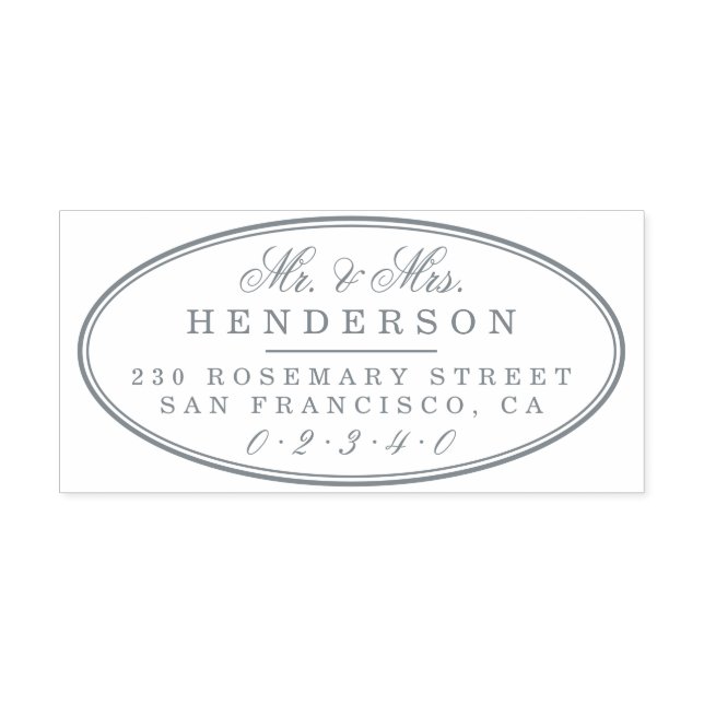 Elegante Mr. & Mrs. Familienname Script Oval Weddi Permastempel (Design)