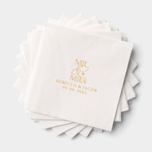 Elegante Mr & Mrs Hochzeit Gold Servietten Mit Folie