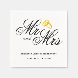 Elegante Mr. und Mrs. Gold Ehering Servietten