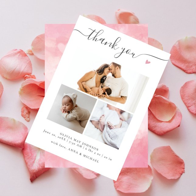 Elegante Multi-Foto Geburtshilfeankündigung Kinder Dankeskarte (Von Creator hochgeladen)