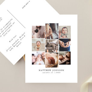 Elegante Multi-Foto-Minimal-Babygelurtsanzeige Postkarte