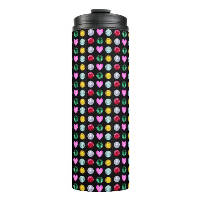 Elegante Multicolor Edelsteine auf schwarz Thermosbecher (Vorderseite)