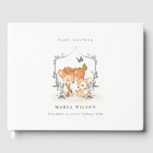 Elegante Mum Deer Fawn Floral Wappen Baby Shower Gästebuch