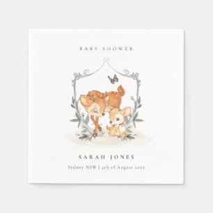 Elegante Mum Deer Fawn Floral Wappen Baby Shower Serviette