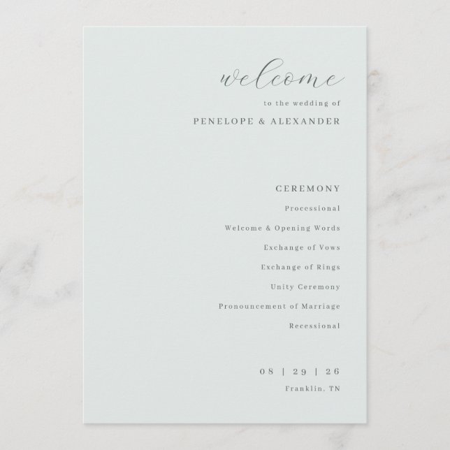 Elegante Münz-Typografische Hochzeit Programm (Vorderseite)