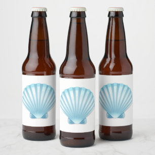Elegante Muschel Beach Blue Nautical Wedding Bierflaschenetikett