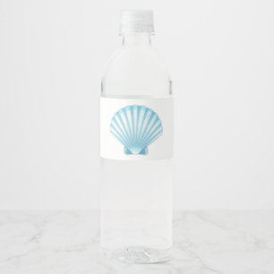 Elegante Muschel Beach Blue Nautical Wedding Wasserflaschenetikett