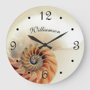 Elegante Muschel Beige Familienname Küste Große Wanduhr